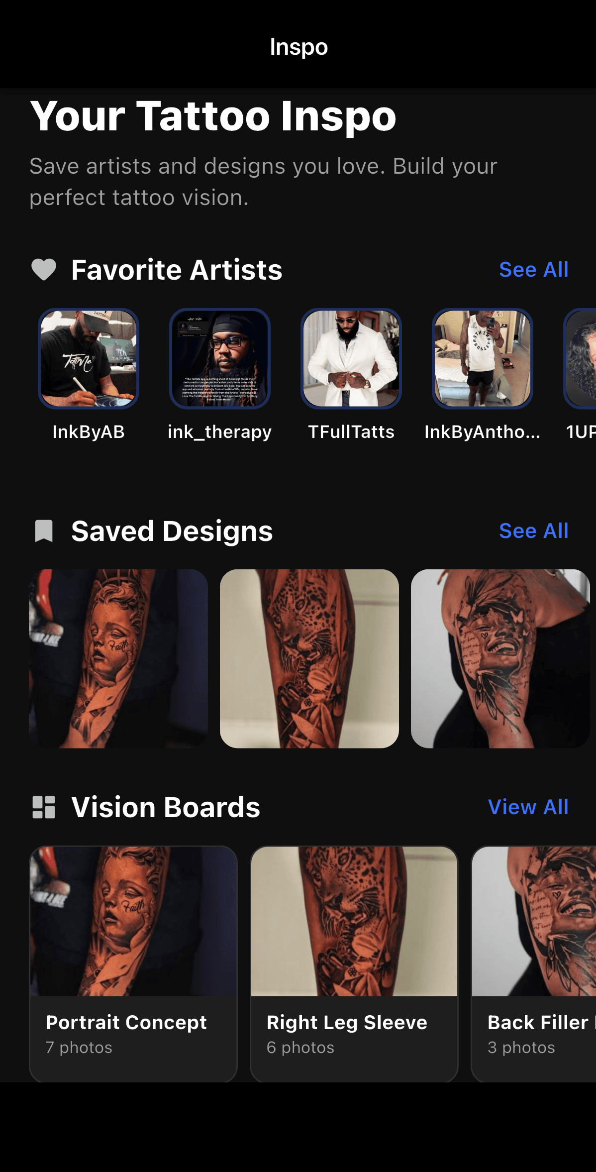 Vision boards screen