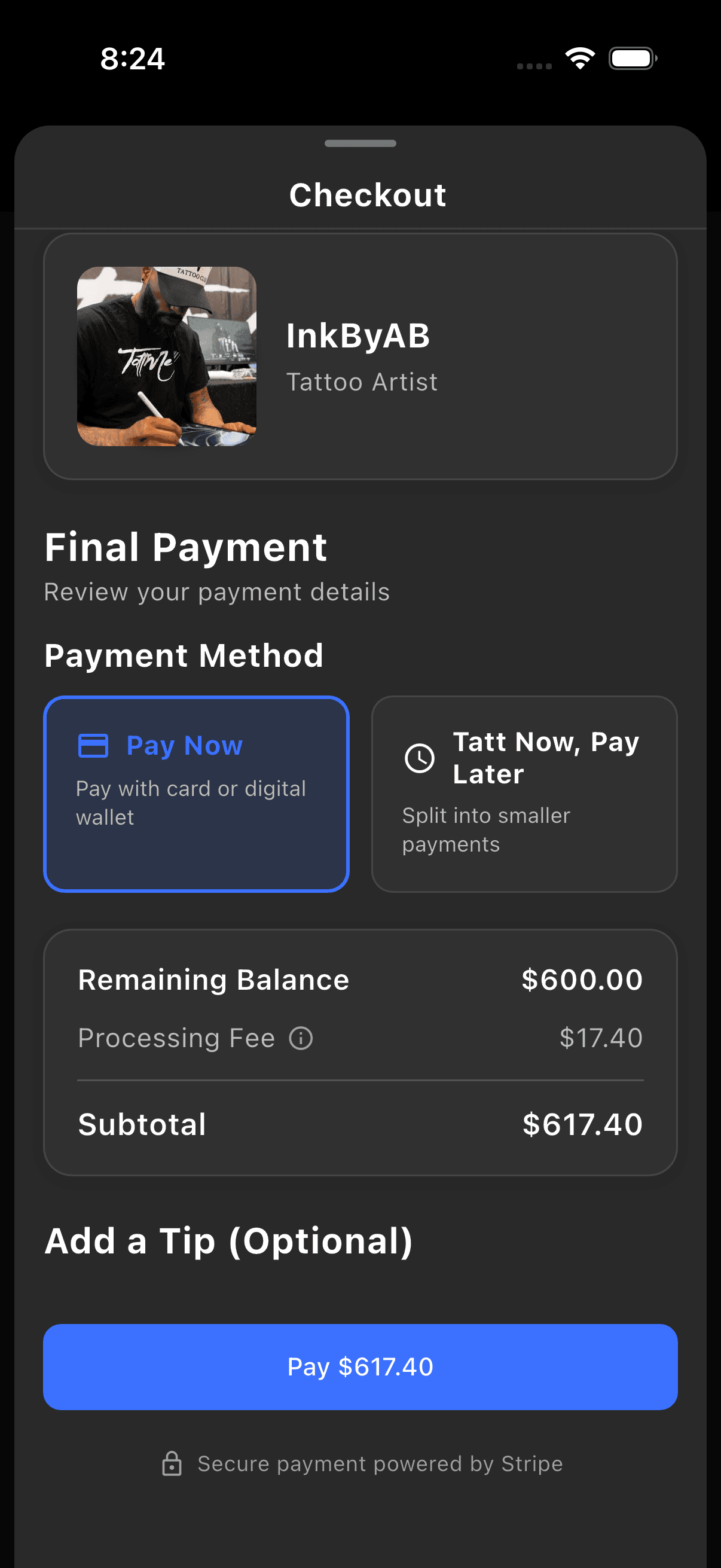 Secure checkout screen with multiple payment options