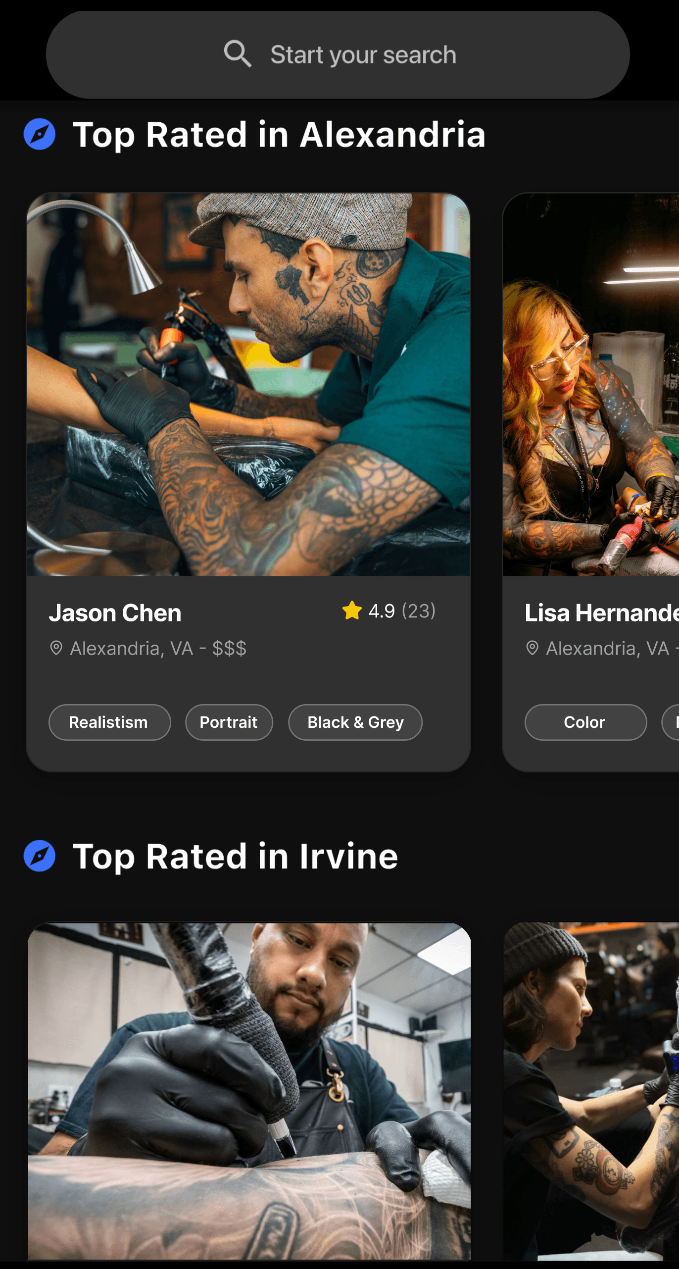 Artist discovery screen