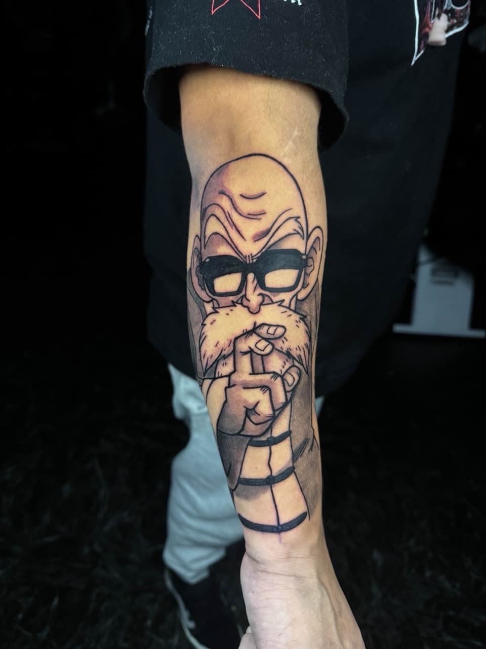 Anime + Black & Grey master roshi tattoo on Forearm by 1UP_Uncle_Frecks on TattMe