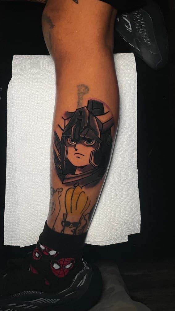 Black & Grey + Anime megaman tattoo on Shin by 1UP_Uncle_Frecks on TattMe