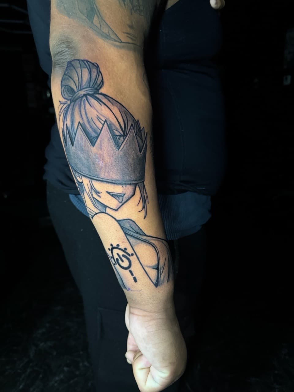 Anime + Black & Grey anime character tattoo on Forearm by 1UP_Uncle_Frecks on TattMe