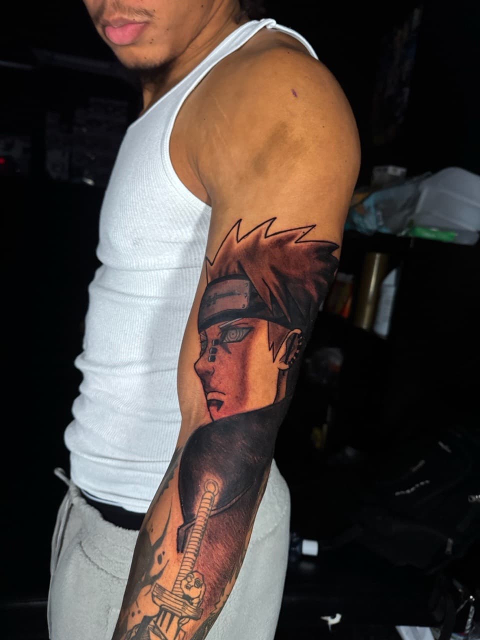 Anime + Illustrative anime character tattoo on Half Sleeve by 1UP_Uncle_Frecks on TattMe