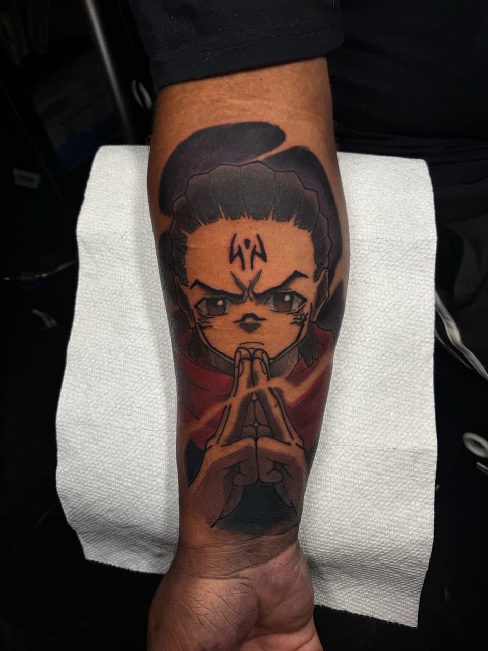 Anime + Illustrative hand sign tattoo on Forearm by 1UP_Uncle_Frecks on TattMe