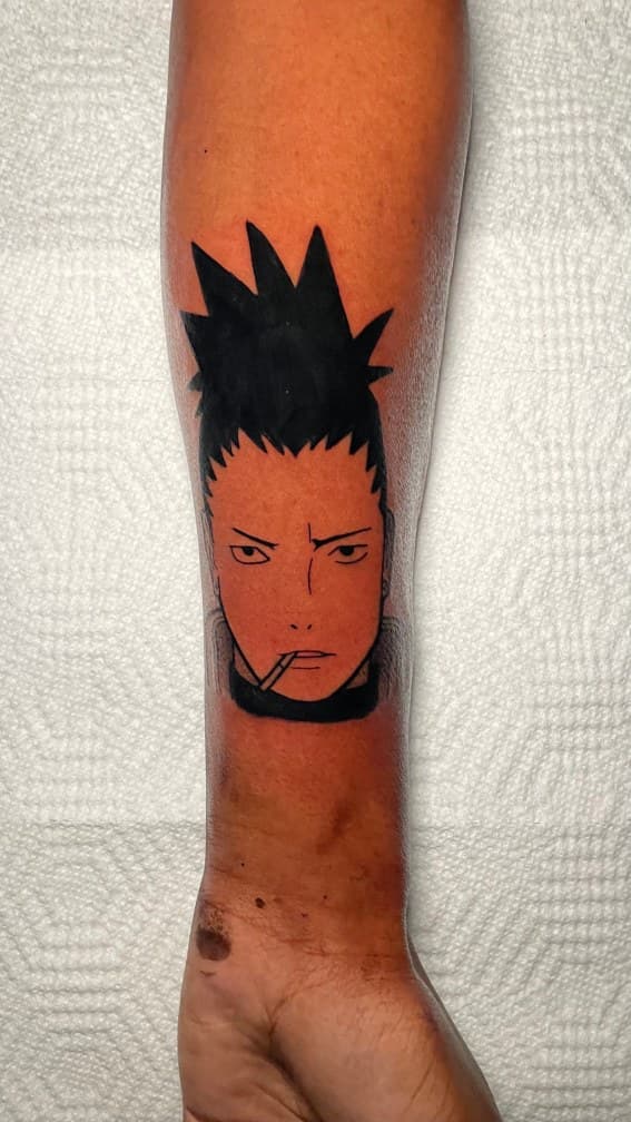 Anime + Black-work anime character tattoo on Forearm by 1UP_Uncle_Frecks on TattMe