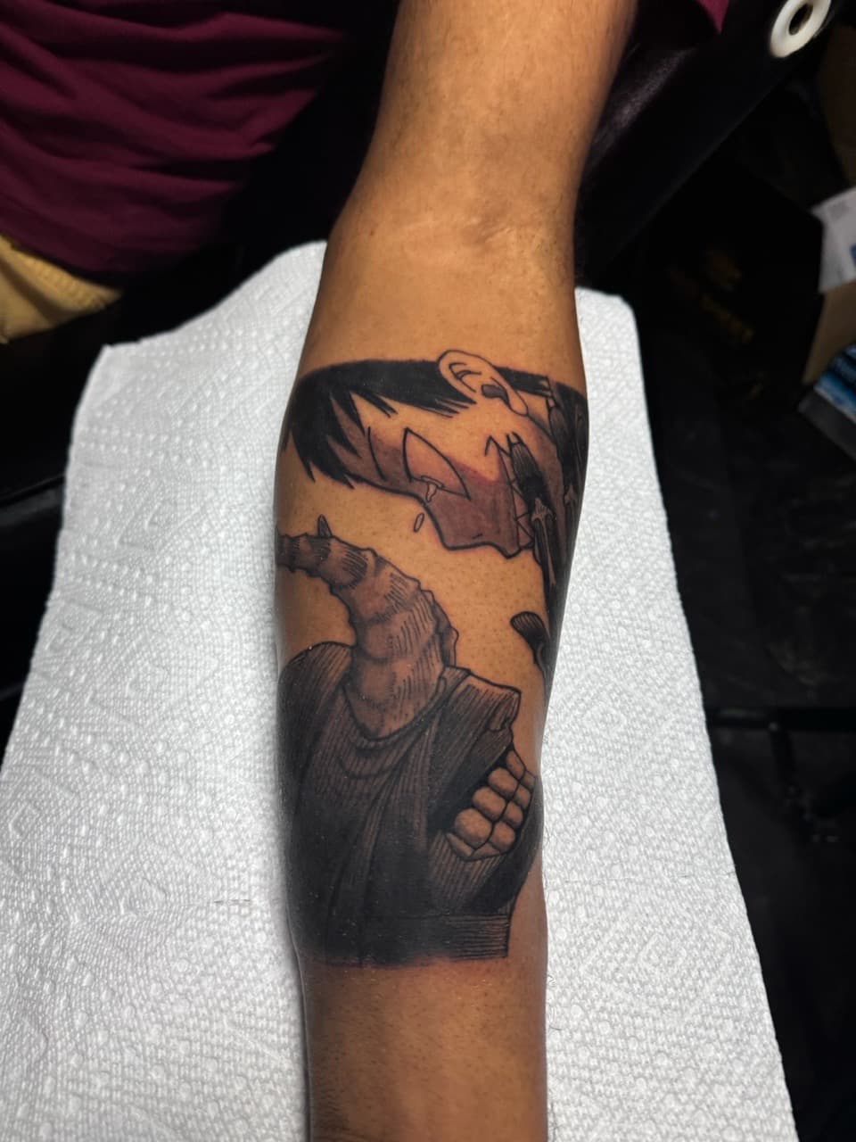 Illustrative + Black-work monster tattoo on Forearm by 1UP_Uncle_Frecks on TattMe