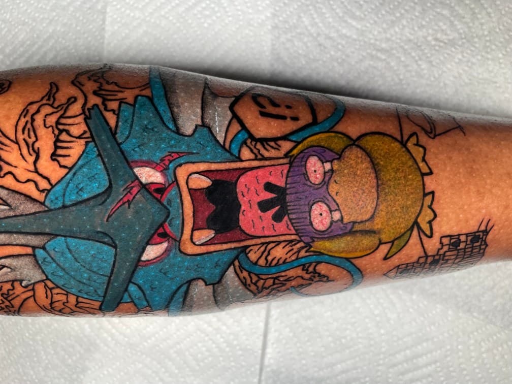 New School + Cartoon pokemon tattoo on Forearm by 1UP_Uncle_Frecks on TattMe