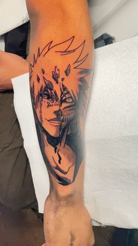 Anime + Black-work goku tattoo on Forearm by 1UP_Uncle_Frecks on TattMe