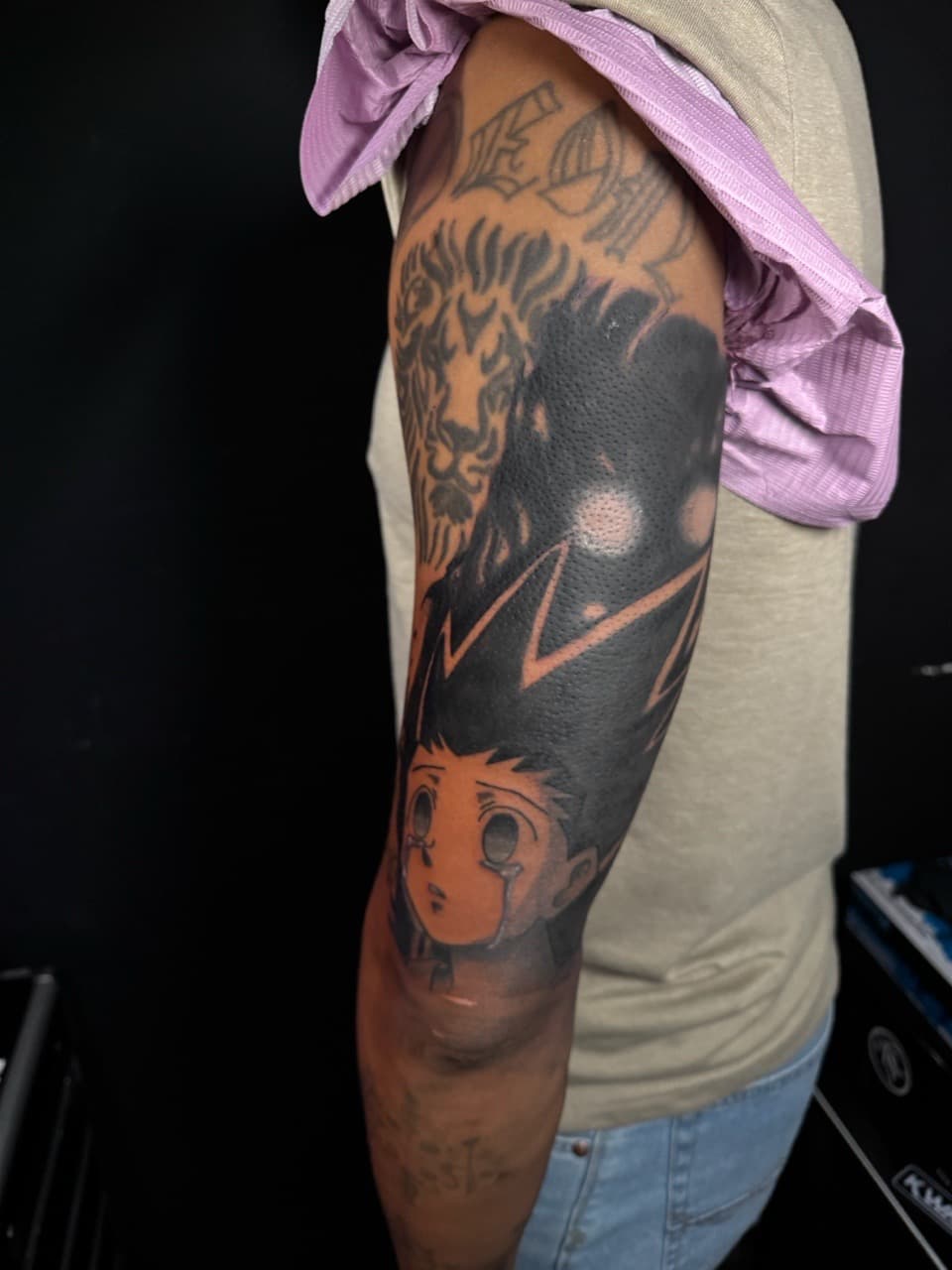 Anime + Black-work gon tattoo on Knee by 1UP_Uncle_Frecks on TattMe