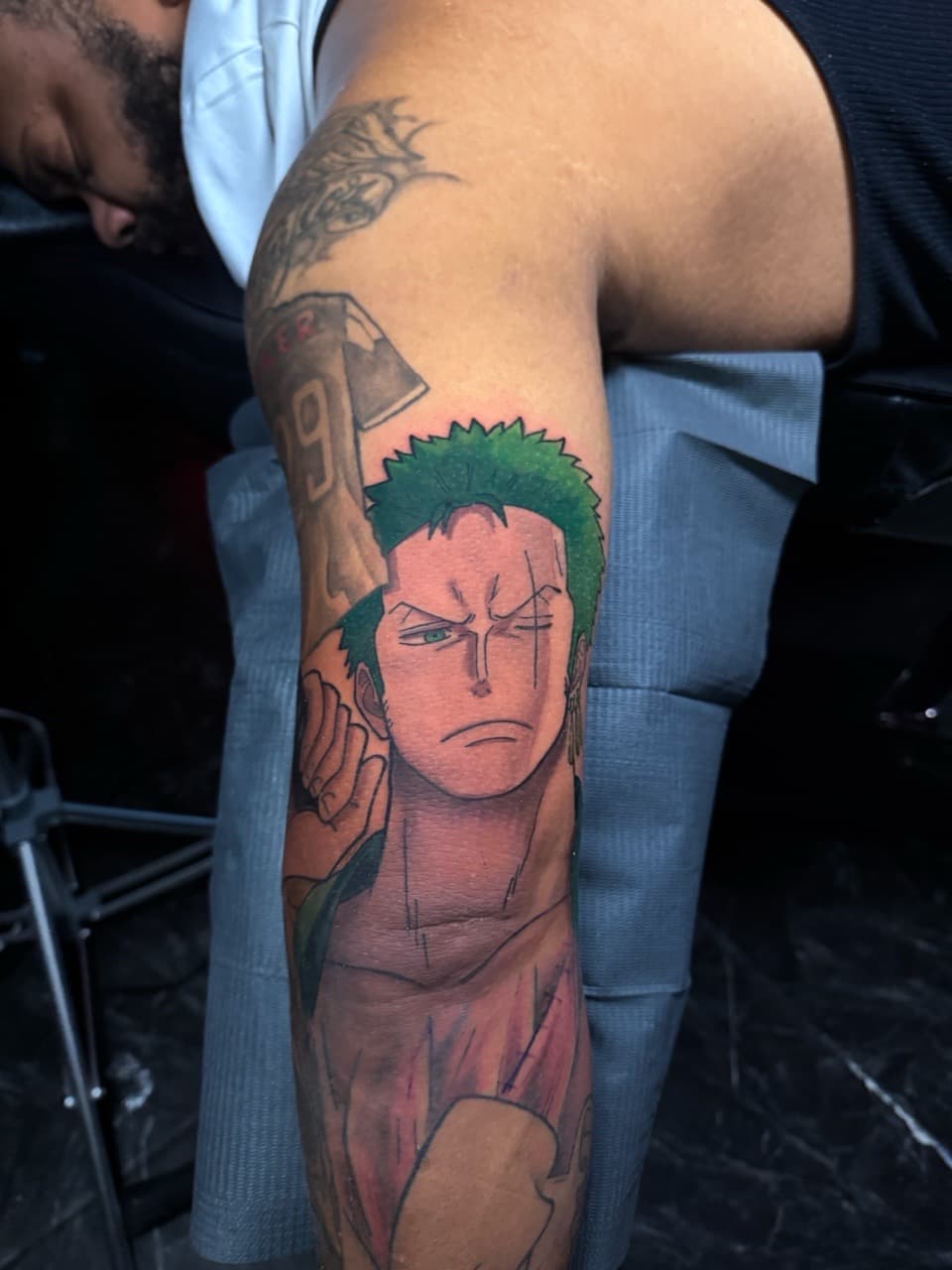 Anime + Color roronoa zoro tattoo on Forearm by 1UP_Uncle_Frecks on TattMe