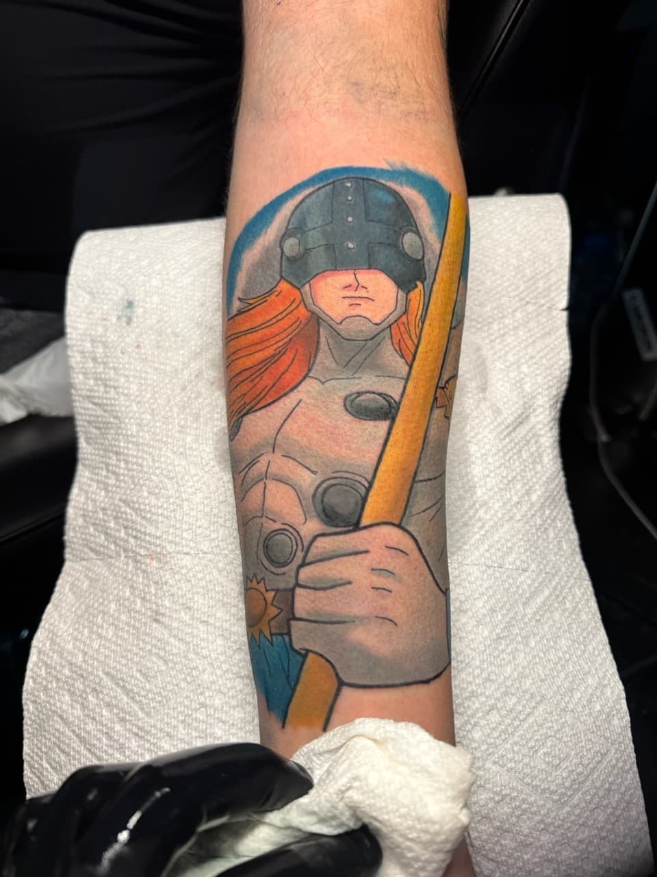 New School + Illustrative helmet tattoo on Forearm by 1UP_Uncle_Frecks on TattMe