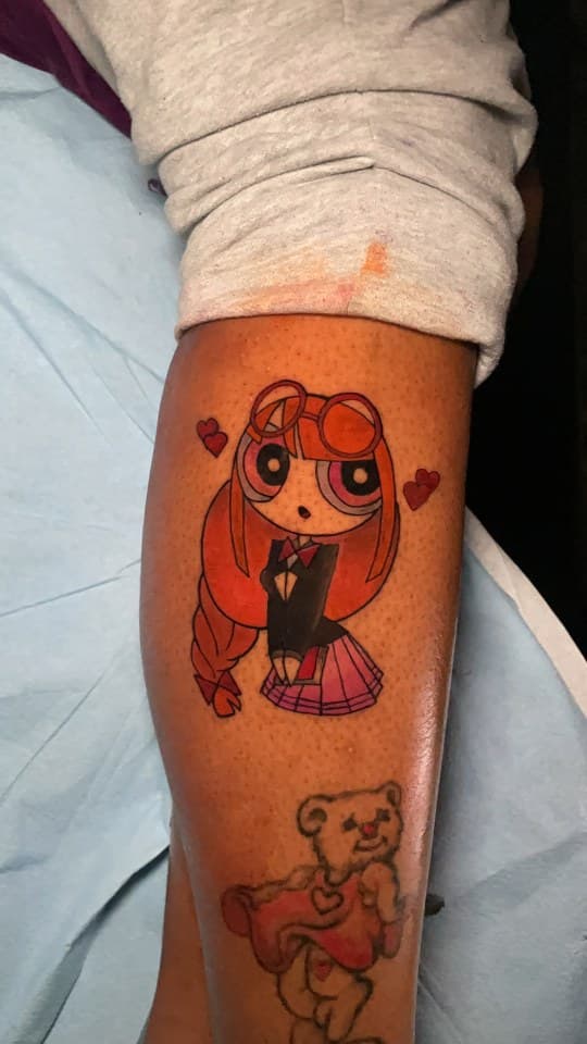 Cartoon + Color girl tattoo on Calf by 1UP_Uncle_Frecks on TattMe