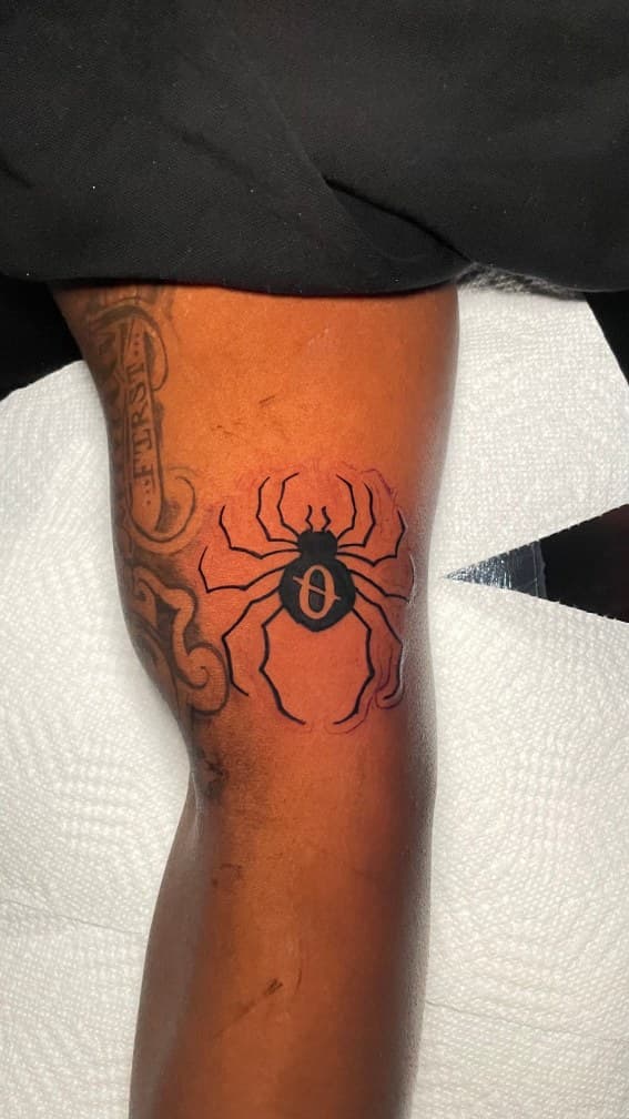 Black-work + Line-work spider tattoo on Upper Arm by 1UP_Uncle_Frecks on TattMe