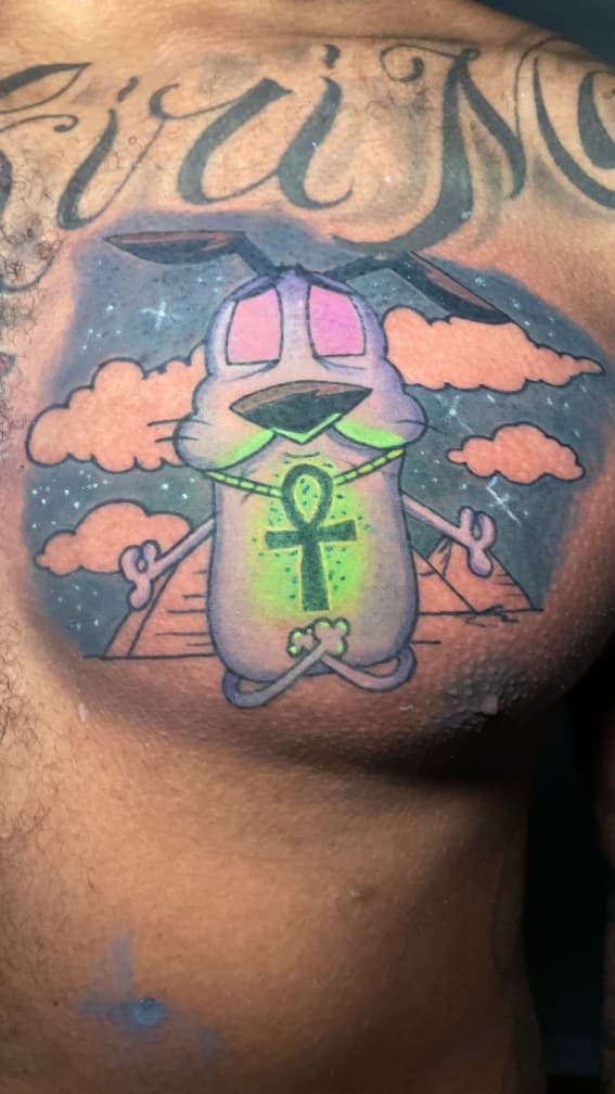 Cartoon + Color courage the cowardly dog tattoo on Chest by 1UP_Uncle_Frecks on TattMe
