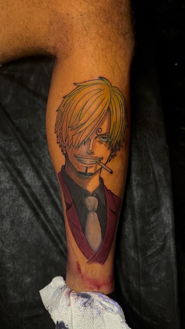 Anime + Color anime character tattoo on Calf by 1UP_Uncle_Frecks on TattMe