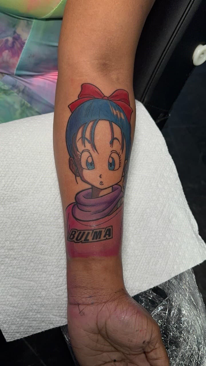 Anime + Color bulma tattoo on Forearm by 1UP_Uncle_Frecks on TattMe