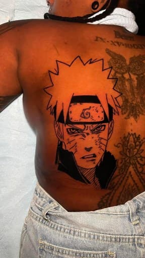 Anime + Black-work naruto tattoo on Upper Back by 1UP_Uncle_Frecks on TattMe