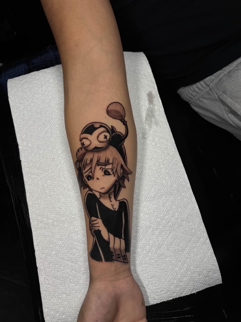 Black-work + Anime girl tattoo on Forearm by 1UP_Uncle_Frecks on TattMe