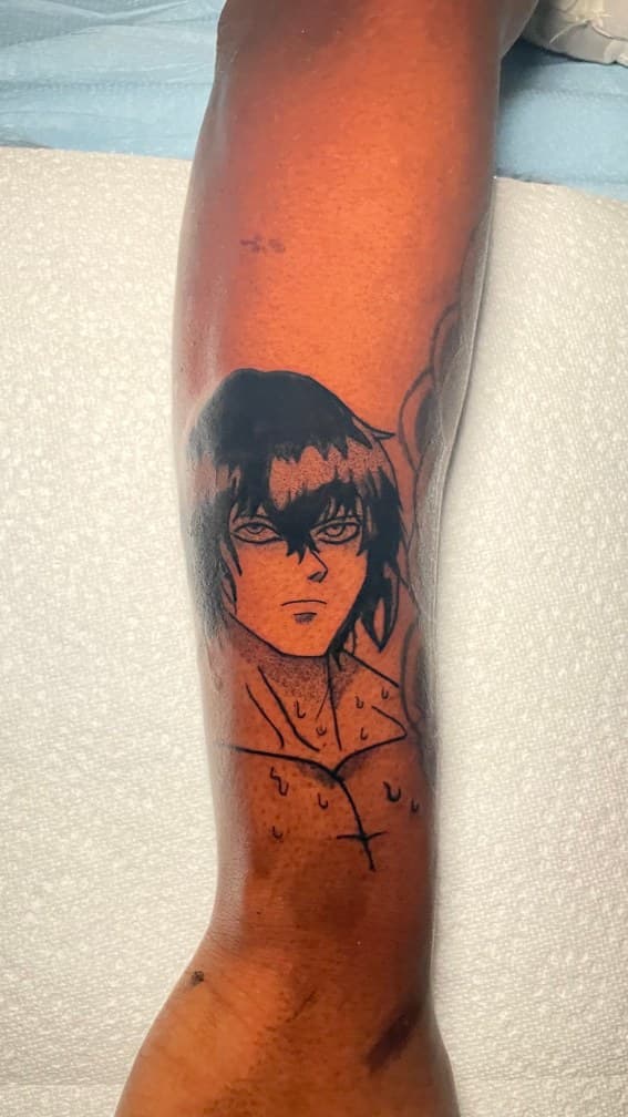 Anime + Black-work anime character tattoo on Forearm by 1UP_Uncle_Frecks on TattMe