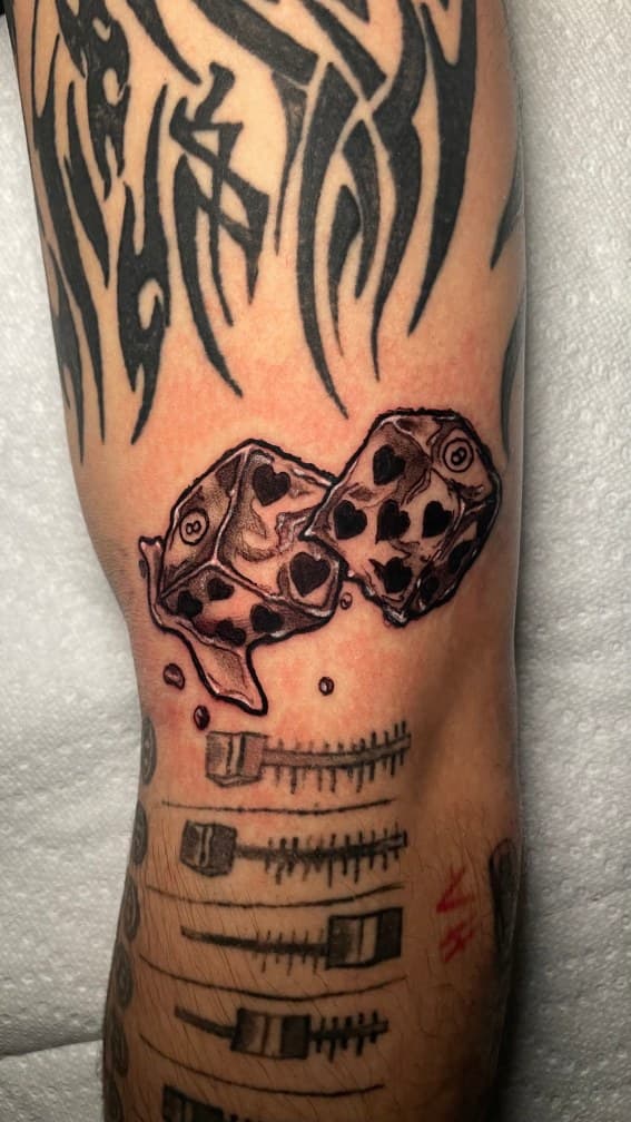 Black-work + Tribal dice tattoo on Forearm by 1UP_Uncle_Frecks on TattMe