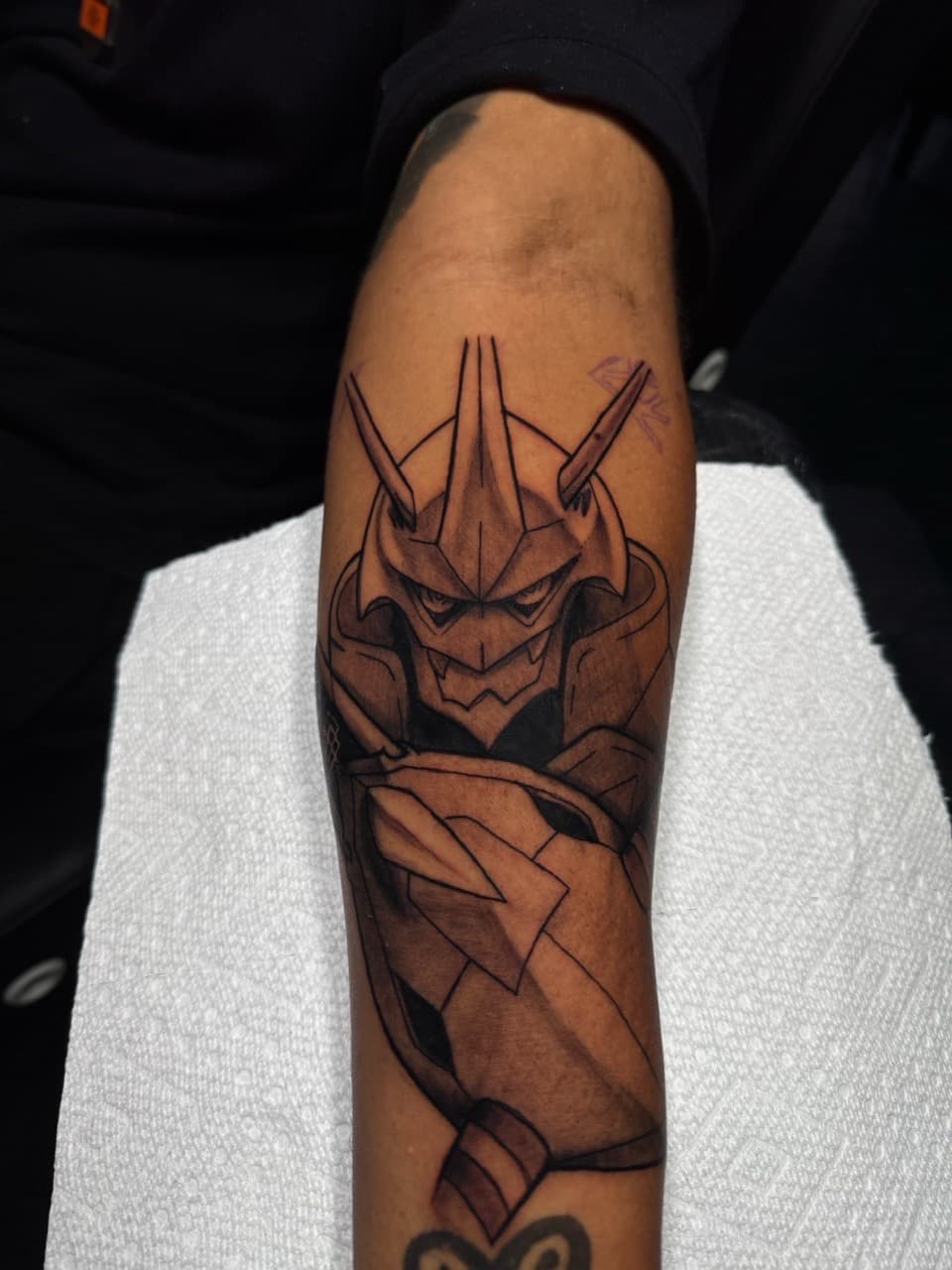 Black & Grey + Anime mask tattoo on Forearm by 1UP_Uncle_Frecks on TattMe
