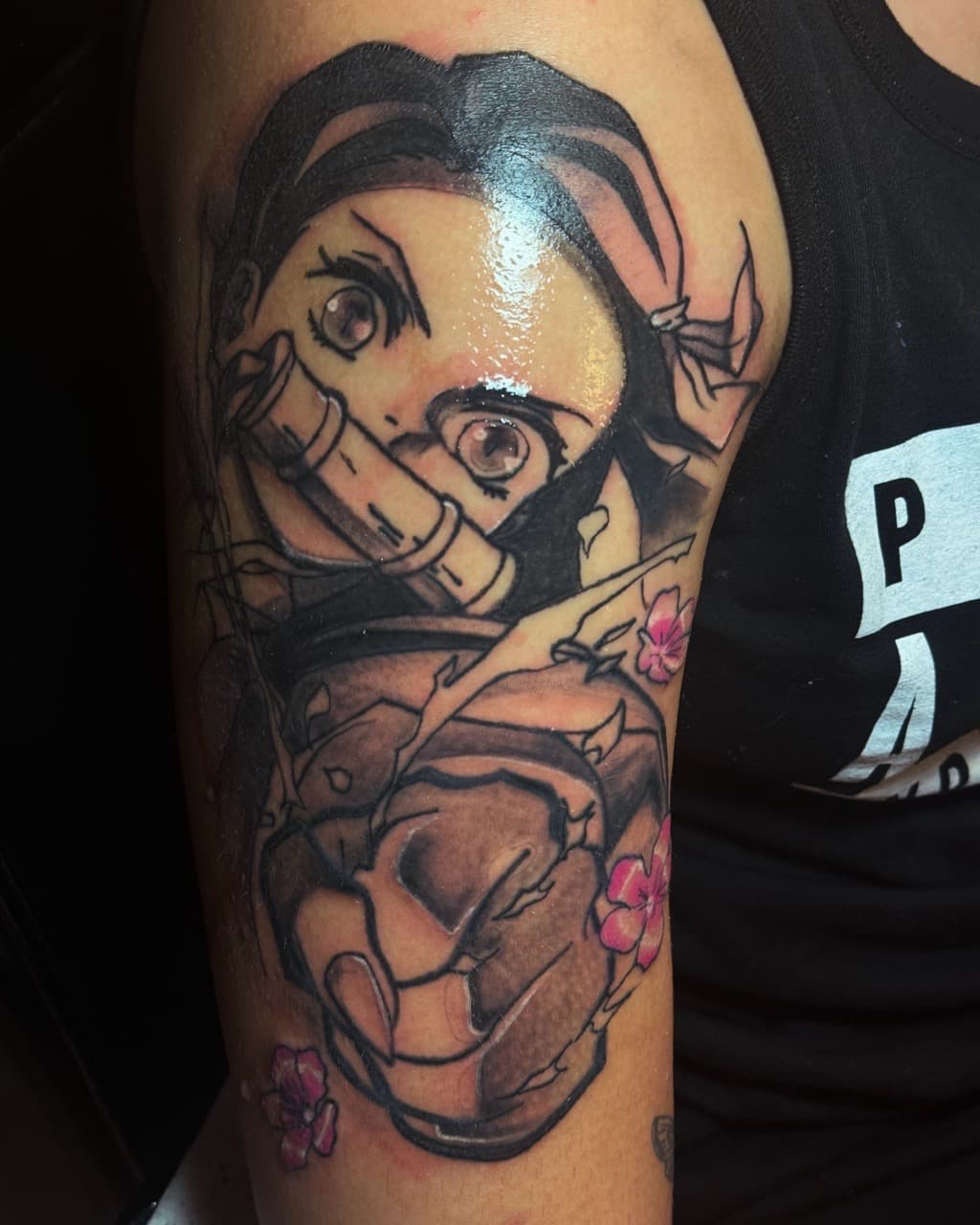 Anime + Black & Grey girl tattoo on Upper Arm by 1_Mo_Tatt on TattMe