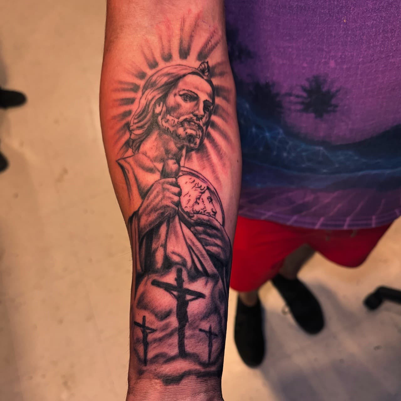Black & Grey + Religious jesus tattoo on Forearm by 1_Mo_Tatt on TattMe