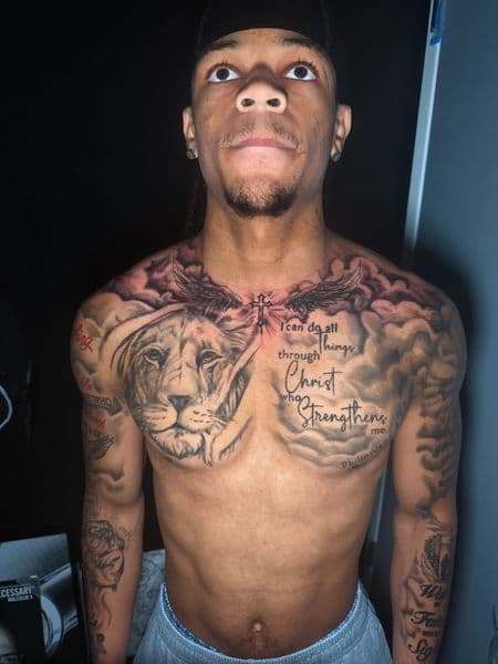 Black & Grey + Realism lion tattoo on Chest by 1MoTatt on TattMe
