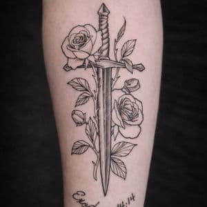 Fine Line + Black & Grey sword tattoo on Forearm by The_Alley_Tattoo_Studio on TattMe