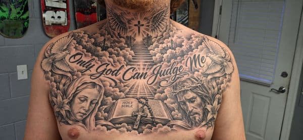 Black & Grey + Realism jesus tattoo on Chest by The_Alley_Tattoo_Studio on TattMe