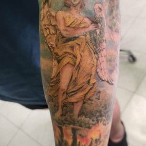 Color + Illustrative angel tattoo on Upper Arm by The_Alley_Tattoo_Studio on TattMe