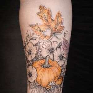 Illustrative + Floral maple leaf tattoo on Forearm by The_Alley_Tattoo_Studio on TattMe
