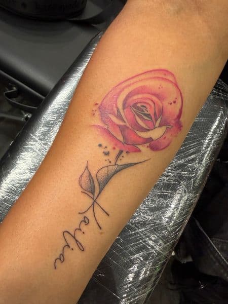 Watercolor + Floral rose tattoo on Forearm by Inkflowjo on TattMe