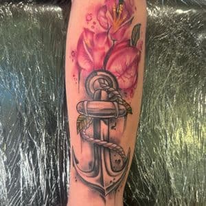 Illustrative + Watercolor anchor tattoo on Calf by Inkflowjo on TattMe