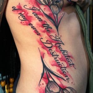 Watercolor + Lettering tulips tattoo on Ribs by Inkflowjo on TattMe