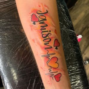 Lettering + Script name tattoo on Forearm by Inkflowjo on TattMe
