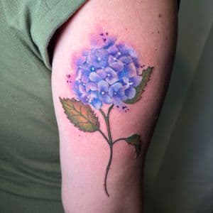 Floral + Watercolor hydrangea tattoo on Upper Arm by Inkflowjo on TattMe