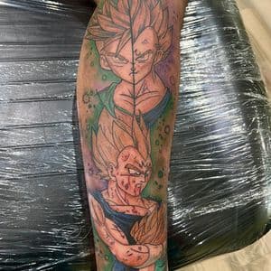 Anime + Color characters tattoo on Calf by Inkflowjo on TattMe