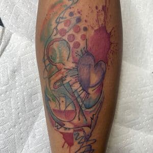 Watercolor + Abstract anchor tattoo on Calf by Inkflowjo on TattMe