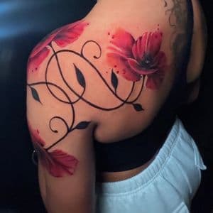 Floral + Watercolor flowers tattoo on Shoulder by Inkflowjo on TattMe