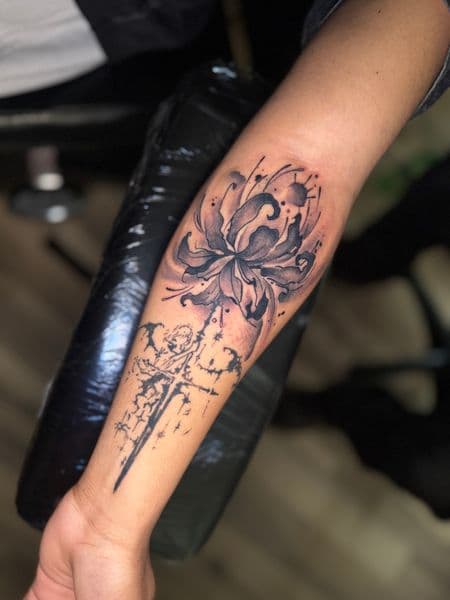 Black & Grey + Illustrative flower tattoo on Forearm by Inkflowjo on TattMe