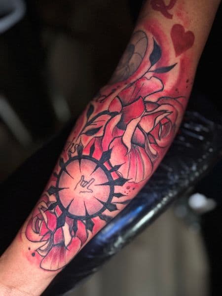 Neo-Traditional + Color roses tattoo on Forearm by Inkflowjo on TattMe