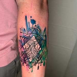 Watercolor + Geometric faces tattoo on Forearm by Inkflowjo on TattMe