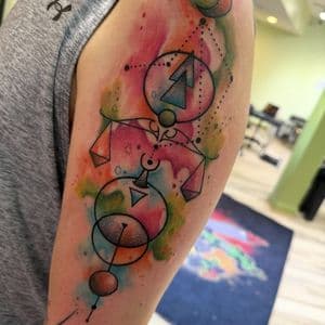 Geometric + Watercolor geometric shapes tattoo on Upper Arm by Inkflowjo on TattMe