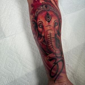 Illustrative + Color ganesha tattoo on Forearm by Inkflowjo on TattMe