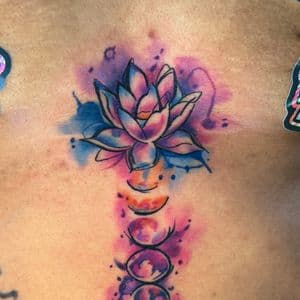 Watercolor + Floral lotus tattoo on Upper Back by Inkflowjo on TattMe