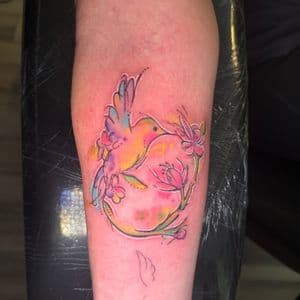 Watercolor + Color hummingbird tattoo on Forearm by Inkflowjo on TattMe