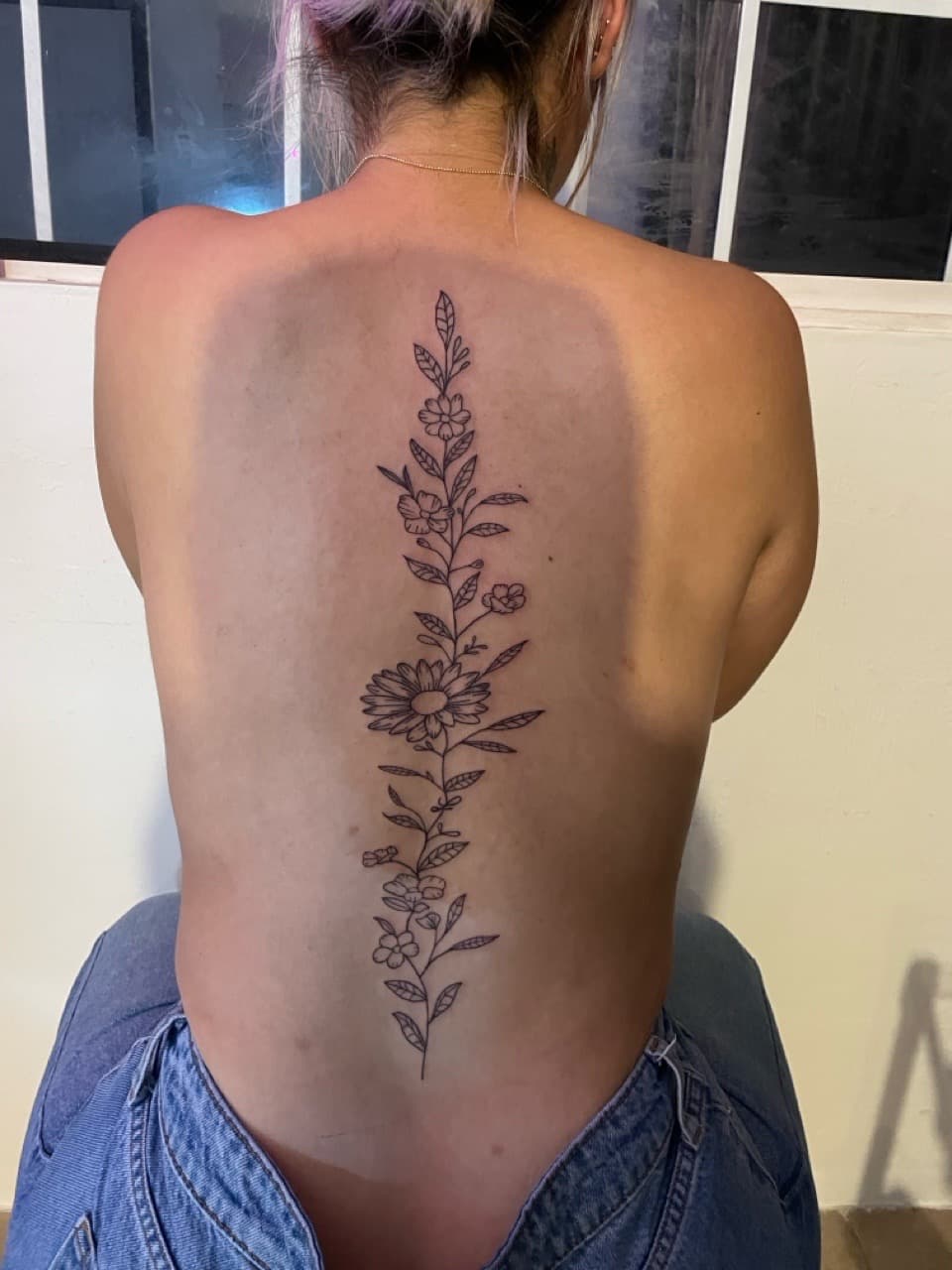 Fine Line + Floral flowers tattoo on Spine by inktherapy_1 on TattMe