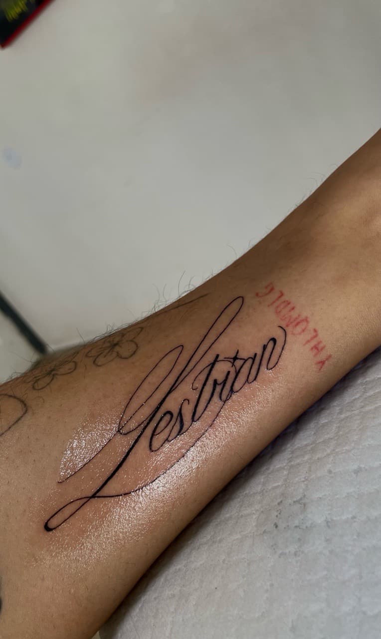Script + Lettering name tattoo on Forearm by inktherapy_1 on TattMe