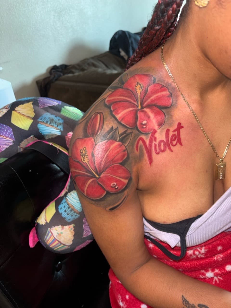 Floral + Lettering flowers tattoo on Shoulder by tattoo_panda on TattMe